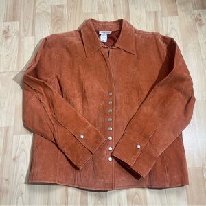 Vintage Y2K Coldwater Creek Rust Suede Leather Collared Snap Western Jacket PXL